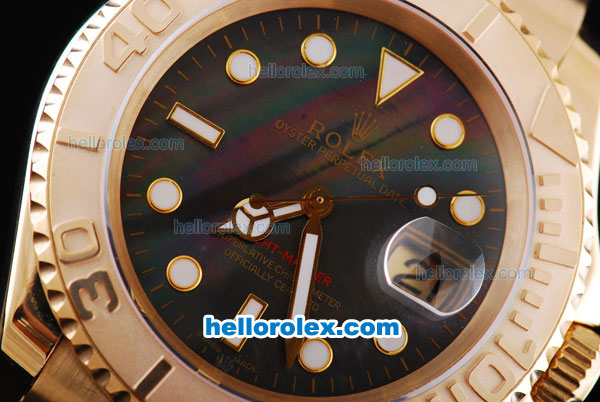 Rolex Yachtmaster Oyster Perpetual Chronometer Automatic with Black Shell Dial and Full Gold Bezel ,Case and Strap-Round Bearl Marking-Small Calendar - Click Image to Close